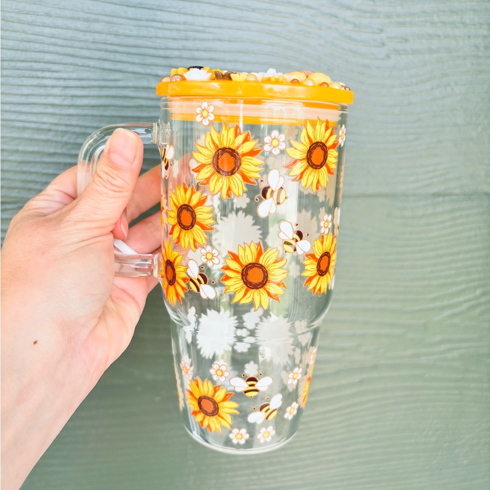 Sunflower and Bee Glass Tumbler